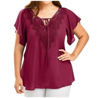 Ženska moda plus veličina čipka majica Bluza Bluza Stit kratki rukav, crveni, xxxl, poliestersko vlakno