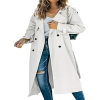 Nizine žene dugim kaputom kaputa sa rukavima od kaputa od pune boje bager-kardigan dvostruko grudi sive
