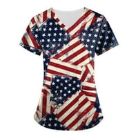 Gyujnb Žene Vrhovi Američka zastava Štampaj Četvrto majice za žene V izrez kratkih rukava za žene Trendi