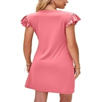 Niuer dame majica haljina ruffledress crew vrat mini haljine casual kratki rukav ružičasti m