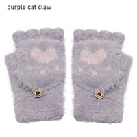 Par Plush Warm Flip Cover CAT CAT CLAW Rabbit uši za životinje uzorak meke rukavice od pukotina s pola prsta mittens zimska lepršava pletena ljubičasta mačka kandža