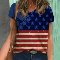 Košulje za žene Ležerne prilike sa slobodnim kratkim rukavima V izrez Stripe majica 4. jula Dan neovisnosti