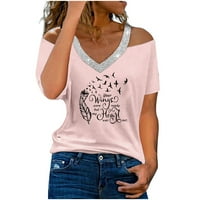 Žene Ljetne košulje Elegantne hladne ramene T majice s kratkim rukavima V izrez Outfits Tunic Tops bluza