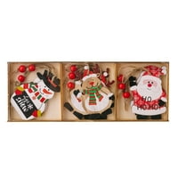 Pontos set Božićni drveni viseći ukras sa pretincima Bo Santa Claus Reindeer Snowman Gnome Xmas Tren