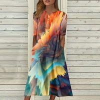 Umitay Ženska ljetna casual tiska modna V-izrez kratka rukava s kratkim rukavima Swirt suknja