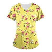 Strugten ženski cvjetni tisak kratkih rukava V-izrez V-izrez Radna uniforma Džepne bluze Ženske majice
