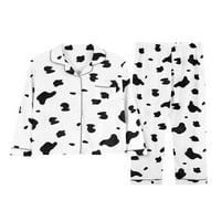 Glookwis Ženska noćna odjeća Dugme za spavanje s dugim rukavima dolje Pajamas setovi Početna odjeća Baggy Lounge set revel mljekarska krava XL