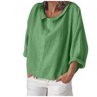 Okrugli izrez Čvrsti bluza Ležerne ljetne dugih rukava za žene zelena 3xl