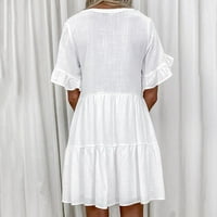 Voncos sarderes za žene - ljetni casual cvjetni tiskani casual kratki rukav V-izrez Džepne haljine bijele