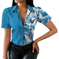 Košulje za žene Žene Ljetni modni kratki rukav Plena majica T majica Dressy Casual Bluzes Blue L