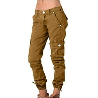 Zyekqe teretni hlače za žene visoke strukske ravne luke Classic Cargos pantalone sa džepovima za poklopce