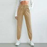 Voss Žene Solid Color pantalona pamuka pamučna i posteljina elastična struka labave majice casual labave