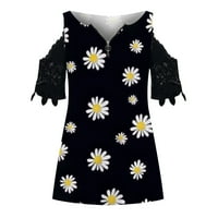 Ženske vintage cvjetni print kratkih rukava Ležerna majica za blube Summer Boho Tunic Top pulover Black