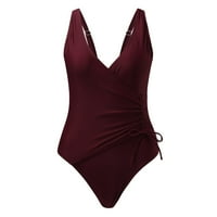 Ženski kupaći kupaći kostim Jedna ubodna boja, ljetne kostime sa visokim strukom crvene veličine xxl