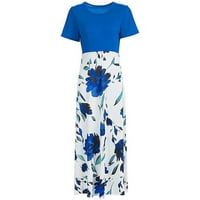Žene ljetne haljine za žene cvjetna dužina gležnja za odmor Boho kratki rukav A-line haljina plava xl