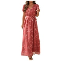 Ženske haljine kratki rukav maxi gležanj dužina modnog ljetnog tiskanog okruglog izreka ružičasta xl