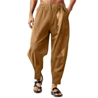 Eashery Men Hlače Ležerne prilike za rastezanje Lanene hlače Ležerne ljetne plaže Labave pantalone Ravne