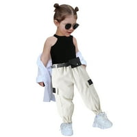 Djevojke Ljetne odjeće Toddler rebra bez rukava prsluk i džepovi teretni pants pojas za pojaseve