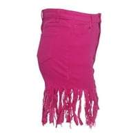 Ženske hlače Modni tanki visoki struk kratke traperice Tassel traper obične hlače za žene, vruće ružičaste,