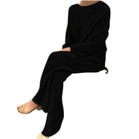 Crni džemperi za žene dugih rukava Pletene Ležerne dvostruke bluze hlače pletenje džemper crne s