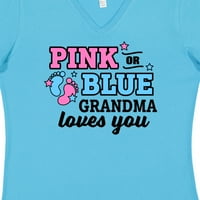 Inktastična ružičasta ili plava baka voli vas ženska majica V-izrez