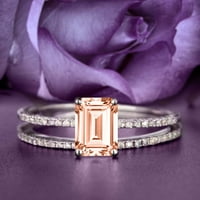 Art Deco 2. Carat Emerald Cut Morgatite i dijamantski movali za angažman za angažman, vjenčani prsten u sterlingu srebrne sa 18k bijelim zlatnim ženskim poklonom, obećavajući prsten, obljetni poklon