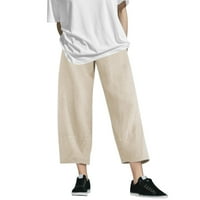 Široke pantalone za žene Ženske hlače pamučne pamučne žene struk usjeva labava boja čista i hlače elastične