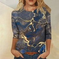Hanas vrhovi ženske poslovne modne pulover, šik rukav okrugli vrat tunika, mermer tiskanje labavo meka