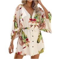 Rukarska haljina u ženskoj ženskoj ljetnoj majici V itwing kratkim rukavima za vezanje struka Cvjetna