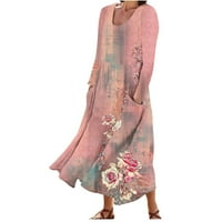 HFYIHGF ženski proljetni omot maxi haljina casual boho cvjetna grafička grafička posada izrez s dugim