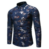 GUBOTARE majice za muškarce Top bluza revoludna redovita fit dugih rukava majica Bronzing tiskani gumb Party