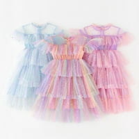 Djevojka toddler flyne rukave Star Moon Paillette princeza haljina Rainbow Tie Dye Dance Party Ruffles