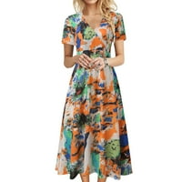 Ležerna haljina za žene pogodne o vrat kratkih rukava boemska cvjetna print običara plus veličina klizačke