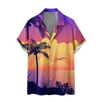 Plaža Aloha Košulje za muškarce Havajski stil Print Ljeto Dugme s kratkim rukavima dolje Grafički majica Trendy Holiday Bowling Thirt Tops Purple XXXL