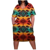 Popust Etnički stil Žene Ljetne haljine Vintage Aztec Ispiši kratki rukav V izrez Western Beach Sendress