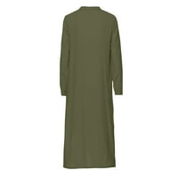 Haljine za žene ženske posade izrez dugih rukava Maxi haljina duga labava džep maxi haljina vojska zelena