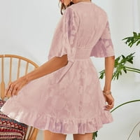 Ženska ljetna V mini haljina cvjetni kratki rukav elastični struk sandresima linija Flowy Swing haljina