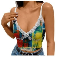 Gotyoo Proljetni vrhovi ženske tanke V-izrez rezervoar od ramena čipkasti otisak halter bluza majica