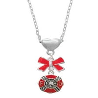 Delight nakit Silvertone Red Enamel Fire Department Medaljon Crvena luka Ogrlica od srca