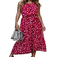 Grianlook Women Loose Polka Dots Maxi haljine Line Swing Sundress Summer Halter Rezervoarska haljina