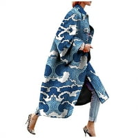 Daqian Winter Coats za žene Modne žene tiskane džepne jakne Outerwear Cardigan Overcoat dugački kaput