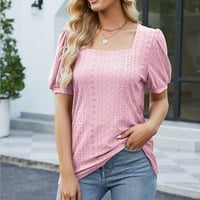 Žene ljetne vrhove kvadratni vrat kratkih rukava tunika TOPS uši majice Pink XL
