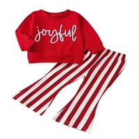 SDGHG Dječja djevojka hlače odijelo, dugi rukav okrugli vrat Božićna slova, košulja za ispis + pantalone