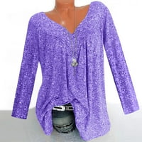 Funicet Plus Veličina Vrh za žene dugih rukava V izrez za bluzu za bluzu pulover prozračne lagane labave