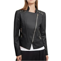 Vrhovi za žene Ženska kožna jakna od dugih rukava sa dugim rukavima džep za jaknu Ženska proljetna kratka jakna crna xl