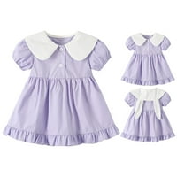 Ljetne haljine za djevojčice Toddler Bubble rukav zečji uši ovratnik Dress Curle Purple Ruffle Hem gumb