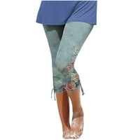 Shomport Womens Capris Hlače Visoki struk Slim Fit Summer Casual Beach Hlače tiskane trendi obrezane pantalone
