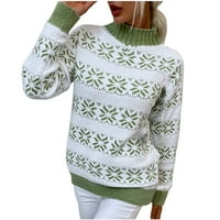 Ženski džemper - Slatki Comyf pleteni džemper Božićni ispis Drop ramena Redovito Leisure Tors Turtleneck Dugi rukav pulover Green M
