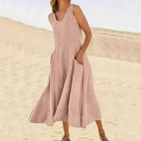 Maxi haljina plus veličina Ženska Boho Solid Splice Labava haljina bez rukava za odmor Duga haljina Pink XL