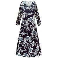 Plus veličina Žene Strechy niski V- izrez s haljinom s dugim rukavima Srebrna magnolija Dizajner Ispiši